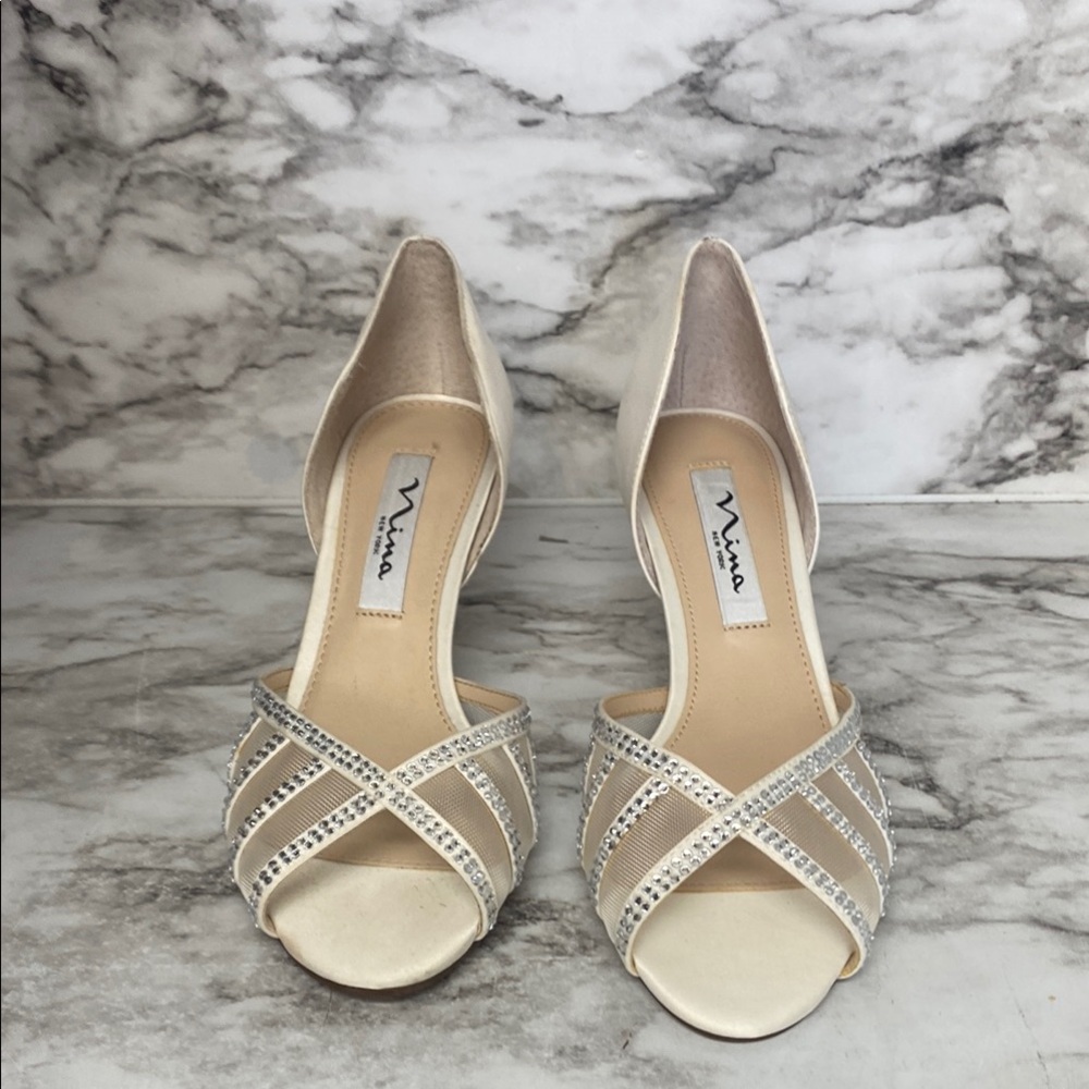Nina Cream and Silver Elegant Heels